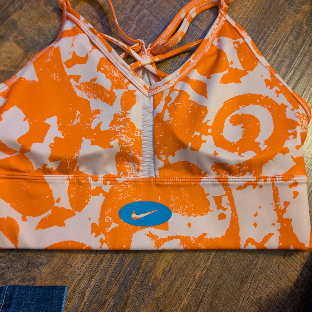 Nike Orange & Cream Sports Bra with Abstract Print